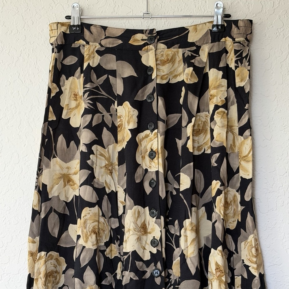 Vintage 90s Express Maxi Skirt Womens Medium Dark Floral *READ* Rayon Cottage - Picture 3 of 8